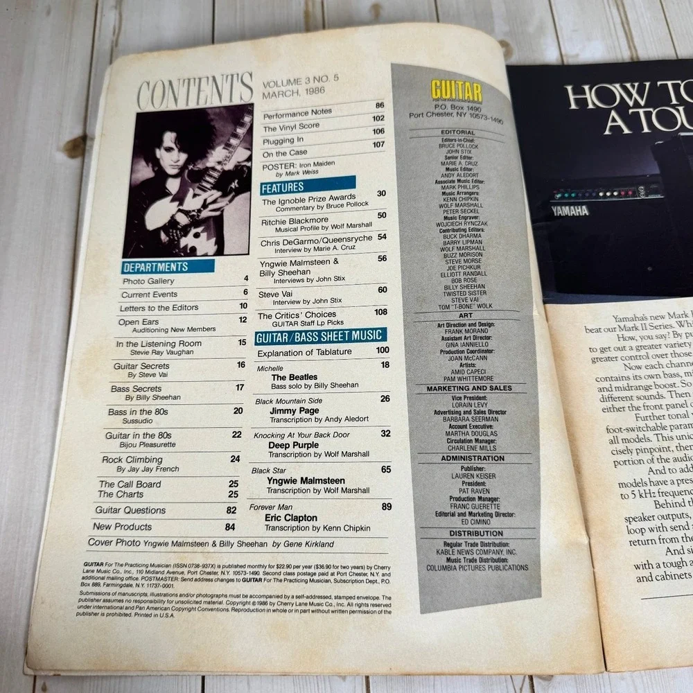 Guitar Mag Mar 1986 Awards Yngwie Malmsteen Iron Maiden Poster